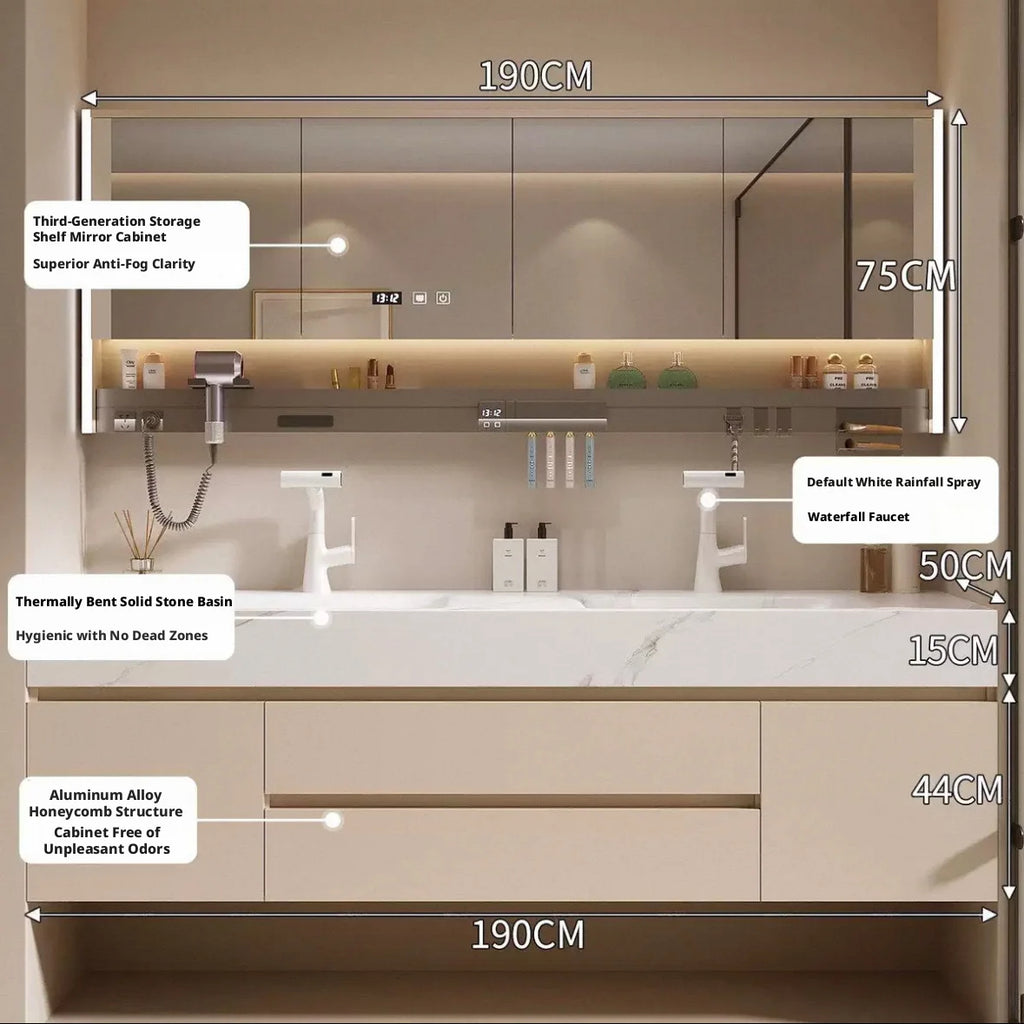 Seamless Integrated Bathroom Vanity with Slab Stone Basin, 2026 New Model