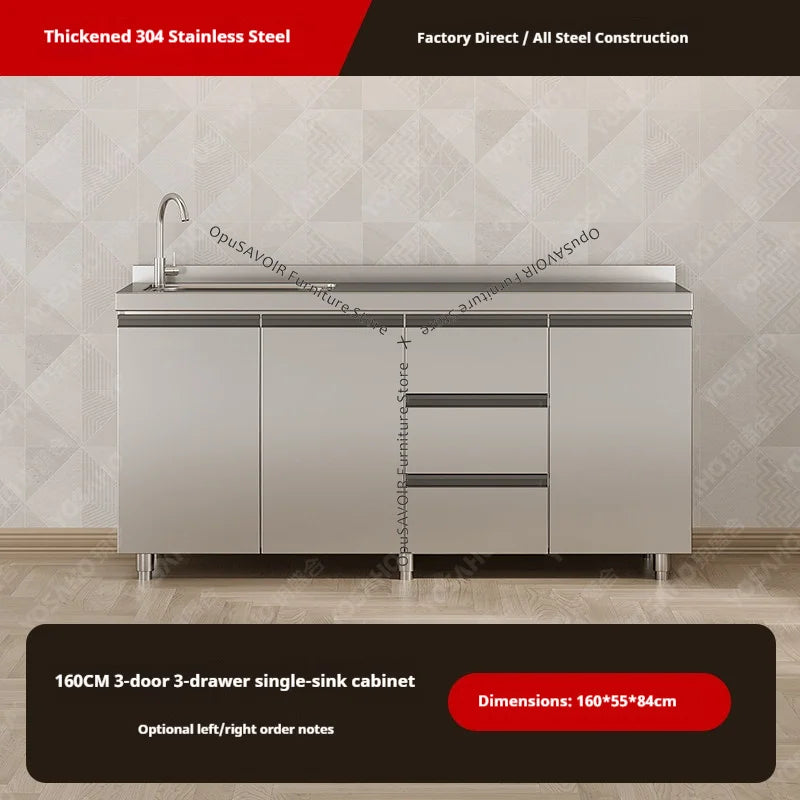 304 Stainless Steel Cabinet Kitchen Wall Cabinet Multifunctional Combination Dish Cabinet, Integrated Stove and Sink Base JT40
