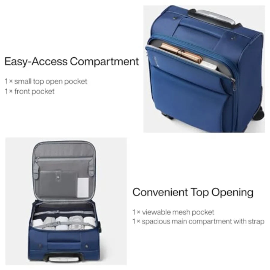 16 Inch Underseat Carry On Luggage with Spinner Wheels Airline Approved Small Rolling Suitcase Softside Underseater Lightweight