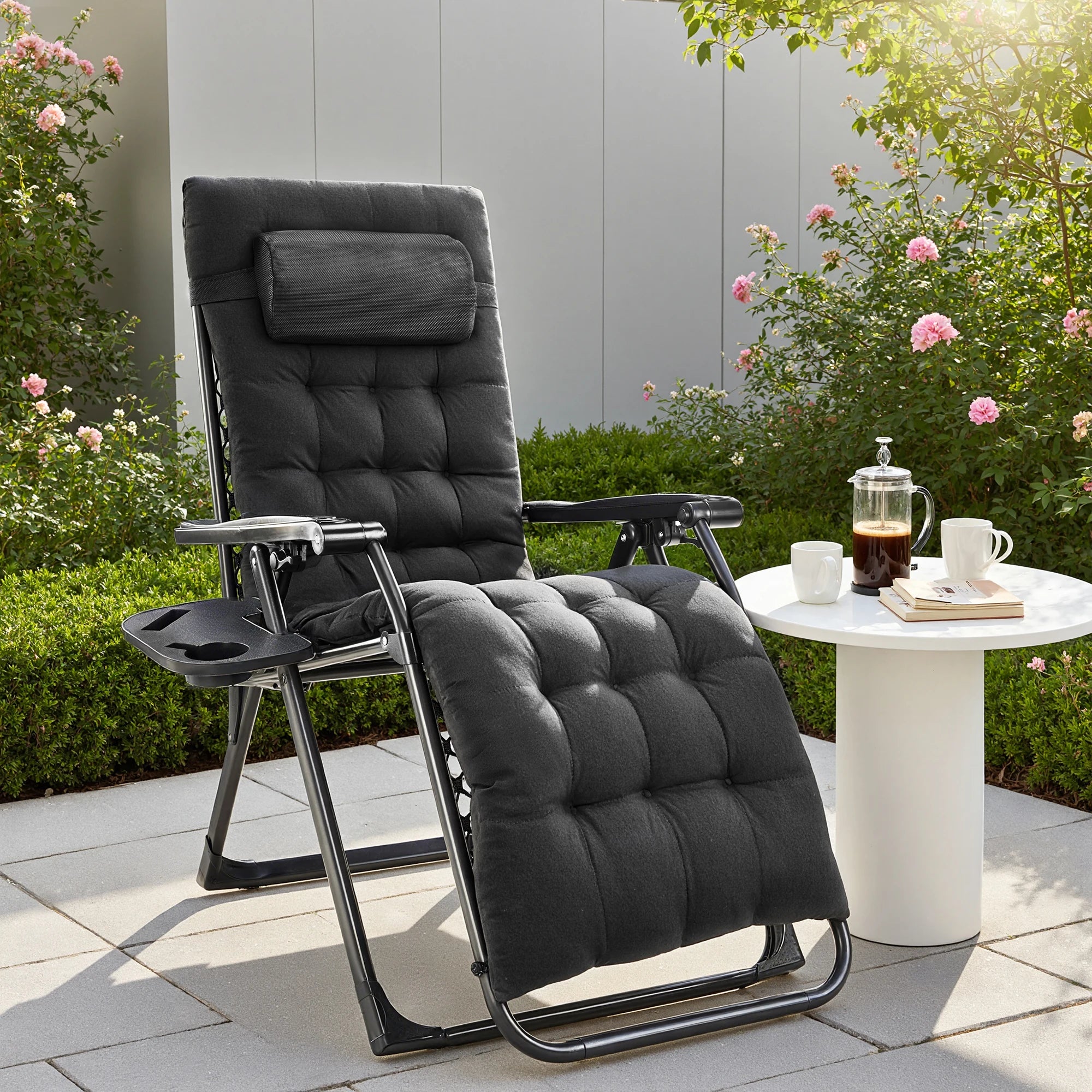 JHK Zero Gravity Folding Recliner Chair with Cup Holder Trays