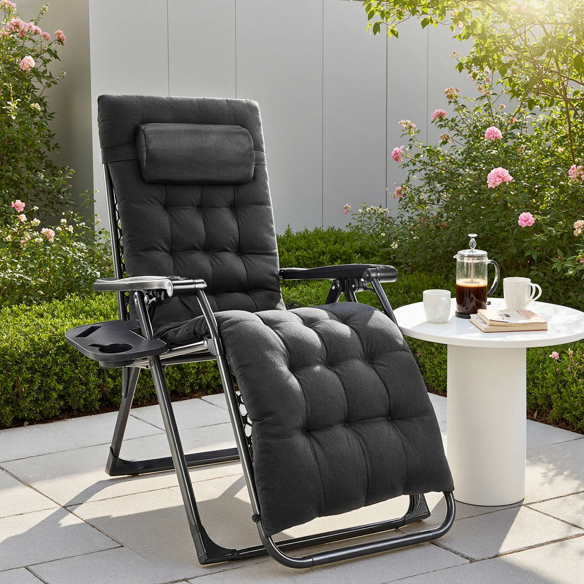 JHK Zero Gravity Portable Recliner Camping Patio Outdoor Garden Lounge Chair with Cup Holder, Trays, Adjustable Pillow