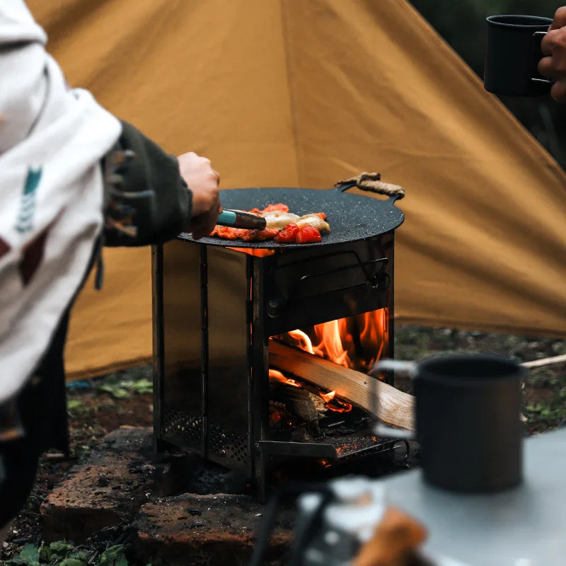 Camping Wood Burning Portable Folding Camp Stove for Outdoor Cooking Picnic Hiking BBQ