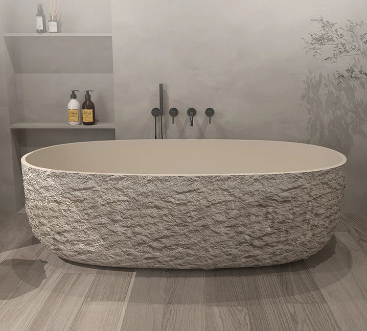 Any Size Custom Luxury Wabi Sabi Stone Texture Bathtub Handmade One Piece Artificial Rock Freestanding Artistic B And B Home Bat