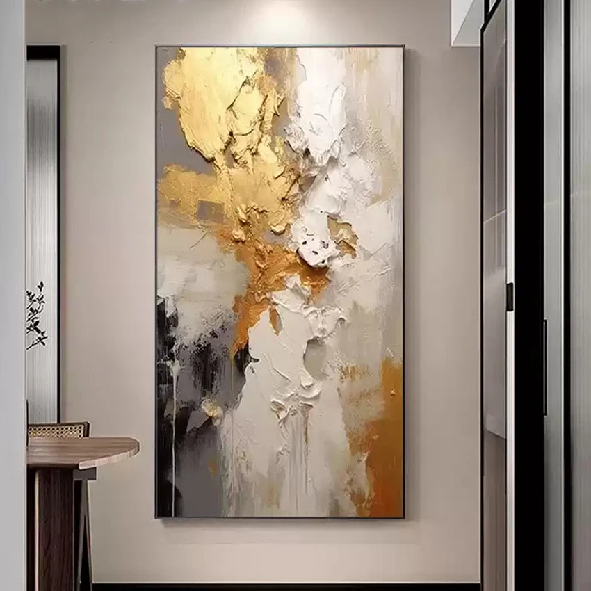 Gold Foil Design Canvas Art, Hand painted Textured Oil Painting