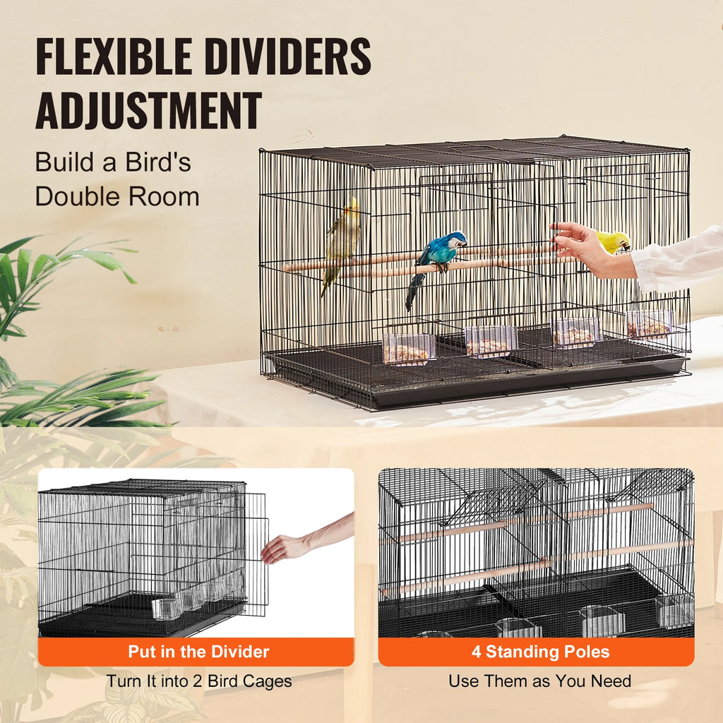 SucceBuy 30In Flight Bird Cage, Stackable Divided Small Travel Birdcage with Handle and Perche