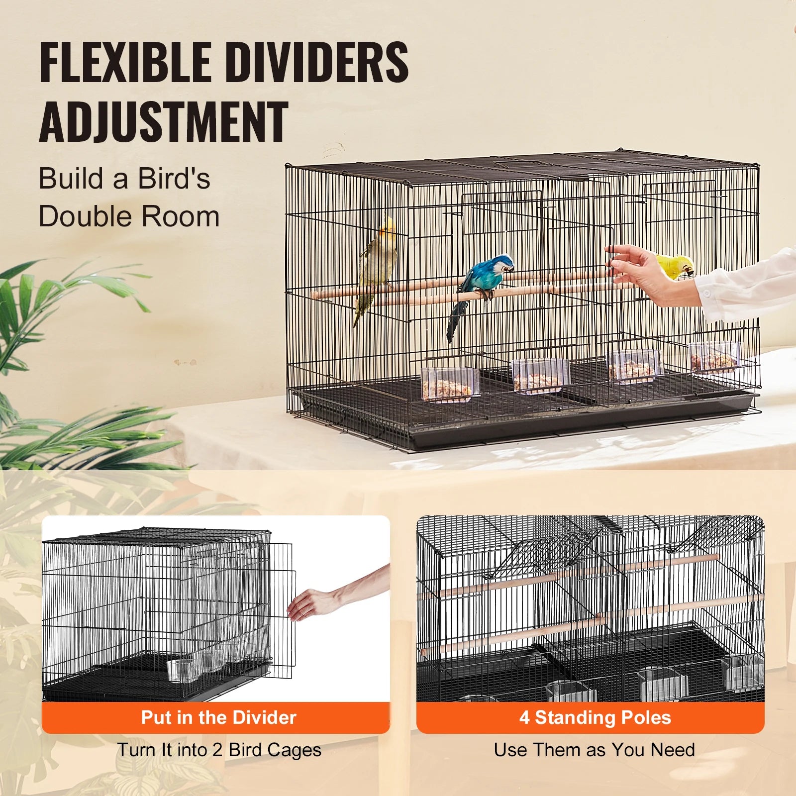 SucceBuy 30In Flight Bird Cage, Stackable Divided Small Travel Birdcage with Handle and Perche
