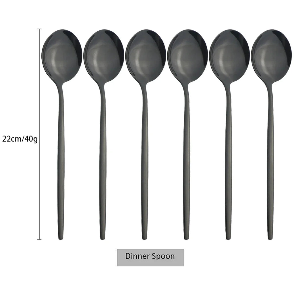 6Pcs Gold Ladle Spoon Dinnerware Western Stainless Steel Cutlery Set Dinner Spoon Soup Spoon Tableware Kitchen Silverware Set