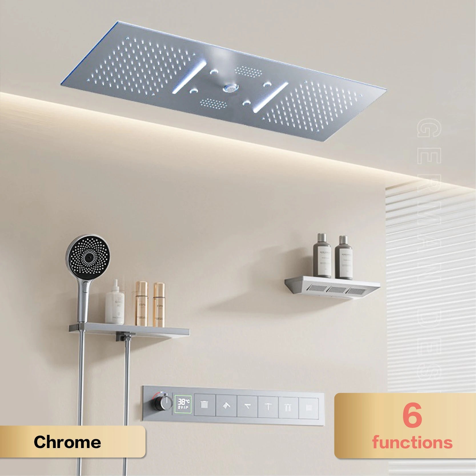 AITANA Luxury Brass Gunmetal LED Display Thermostatic Shower System Bathroom Ceiling Embedded Concealed Giant Curtain Rainfall