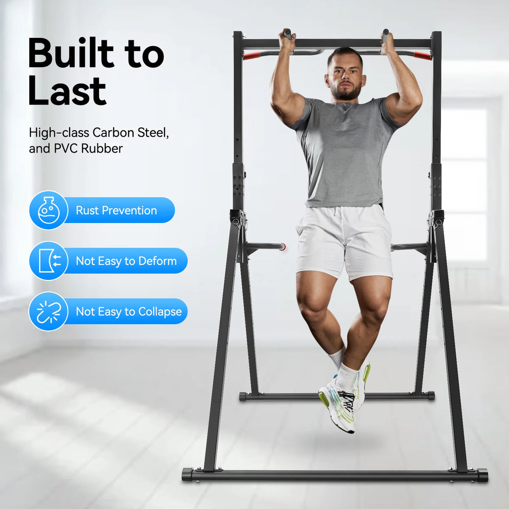 Adjustable Pull Up Bar, 200kg Load Foldable Home Gym Multi-Function Training Station with Parallel Bars