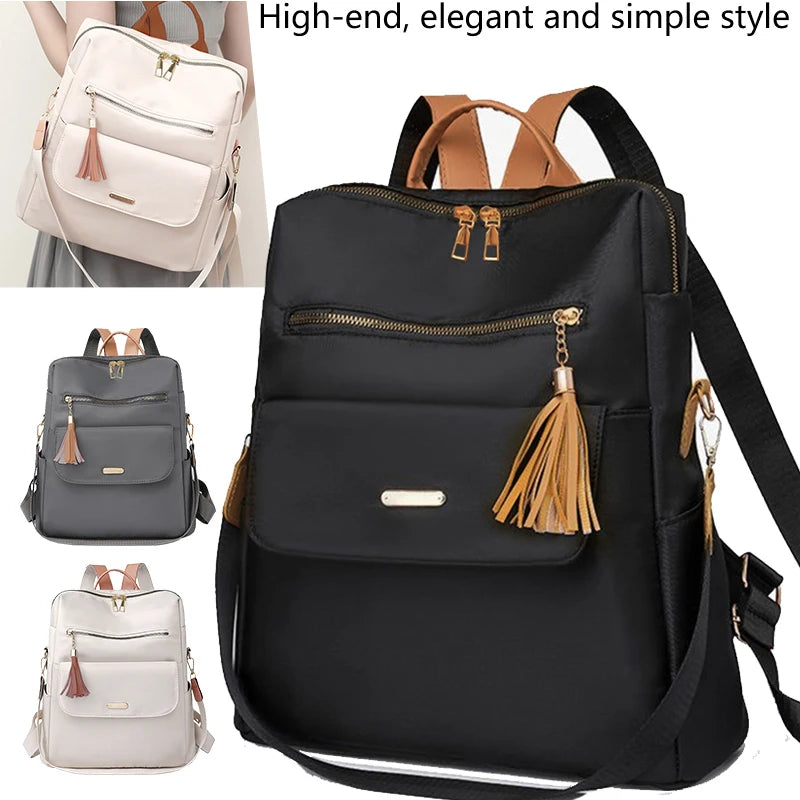 Chic Stylish Multi-Color Backpack with Tassel Detail, Adjustable Strap, Lightweight for Daily Use, Casual Functional Fashionable Bag