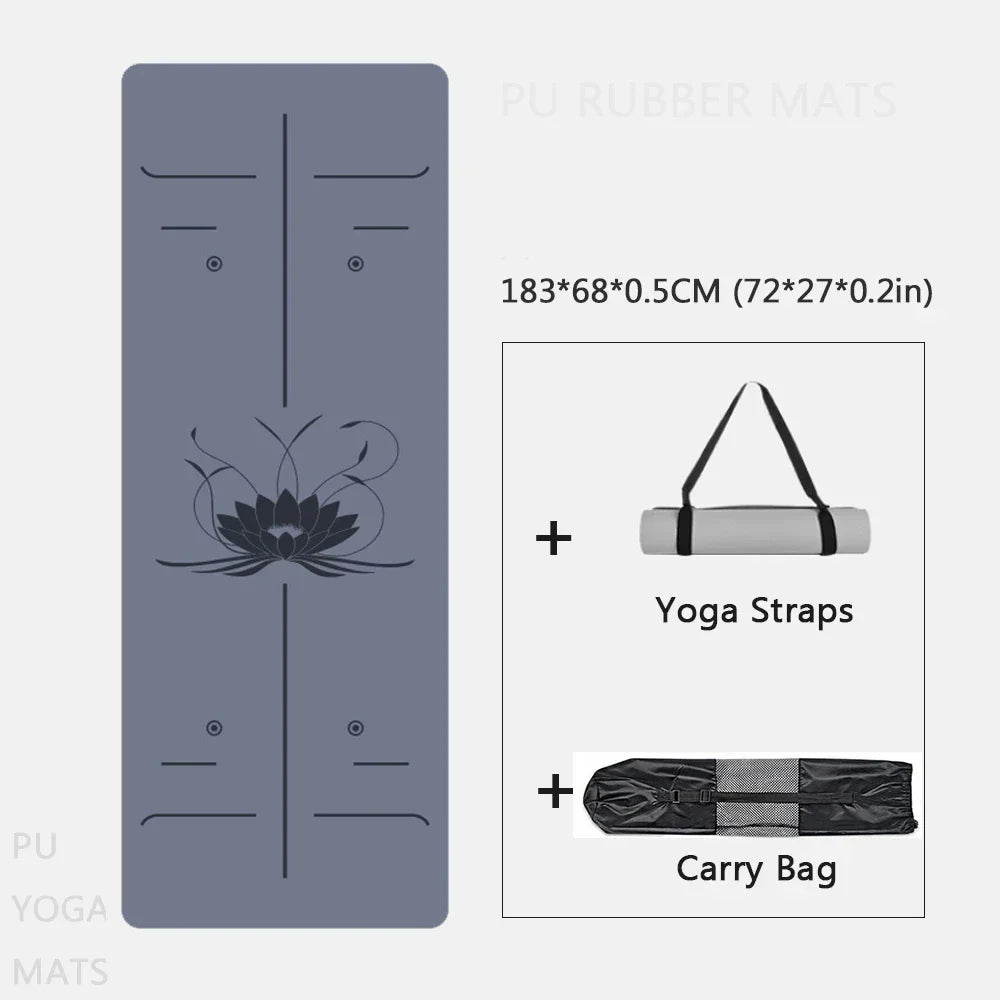 Natural Rubber Yoga Mat, Professional Lotus Pattern PU Yoga Mat