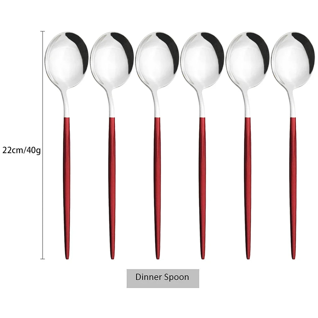 6Pcs Gold Ladle Spoon Dinnerware Western Stainless Steel Cutlery Set Dinner Spoon Soup Spoon Tableware Kitchen Silverware Set