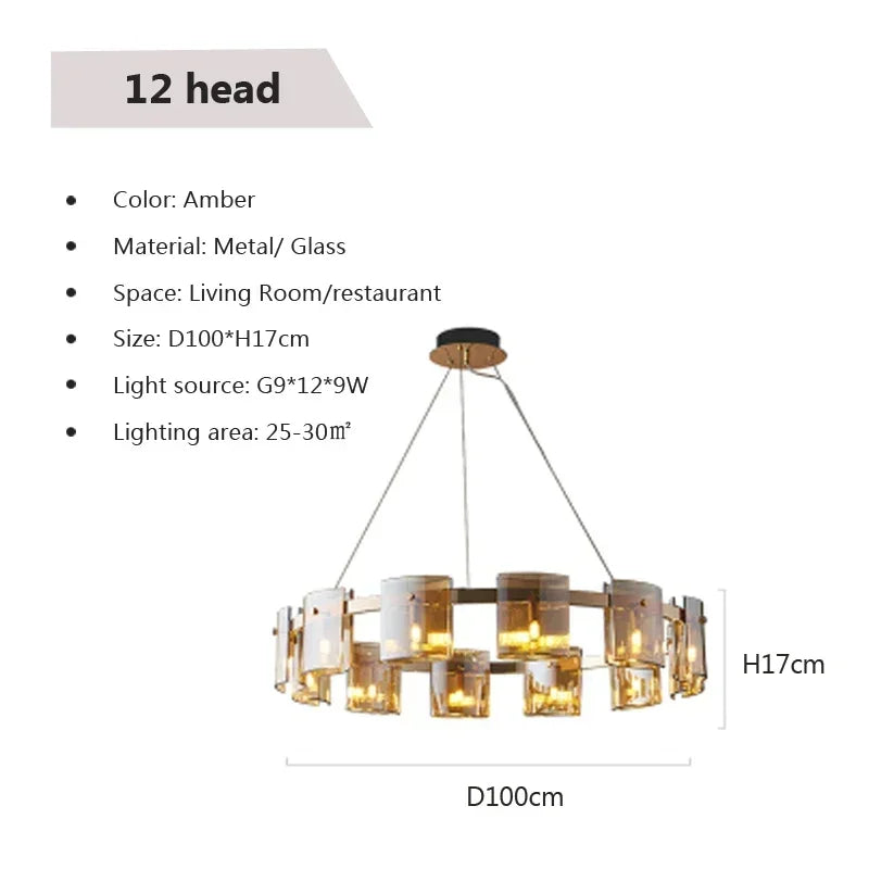 Postmodern LED Amber Smoky Glass Chandeliers