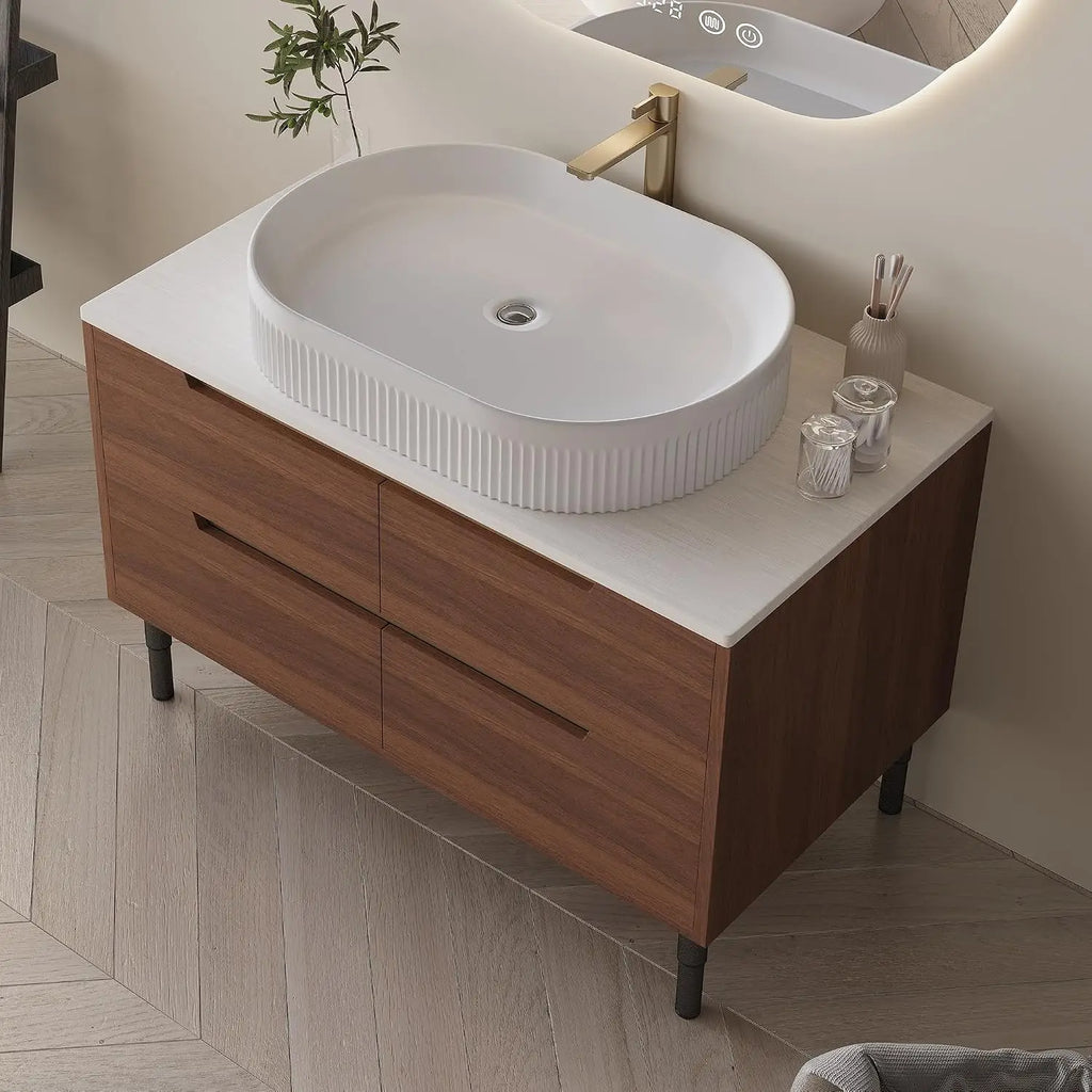 36 inch Bathroom Vanity with Sink and Countertop, Modern Freestanding Bathroom Vanity Cabinet with Oval Ceramic Vessel, Custom