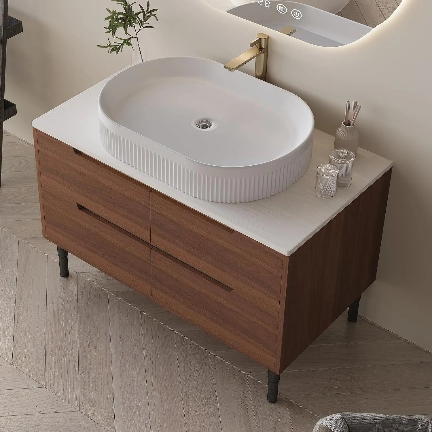 36 inch Bathroom Vanity with Sink and Countertop, Modern Freestanding Bathroom Vanity Cabinet with Oval Ceramic Vessel, Custom