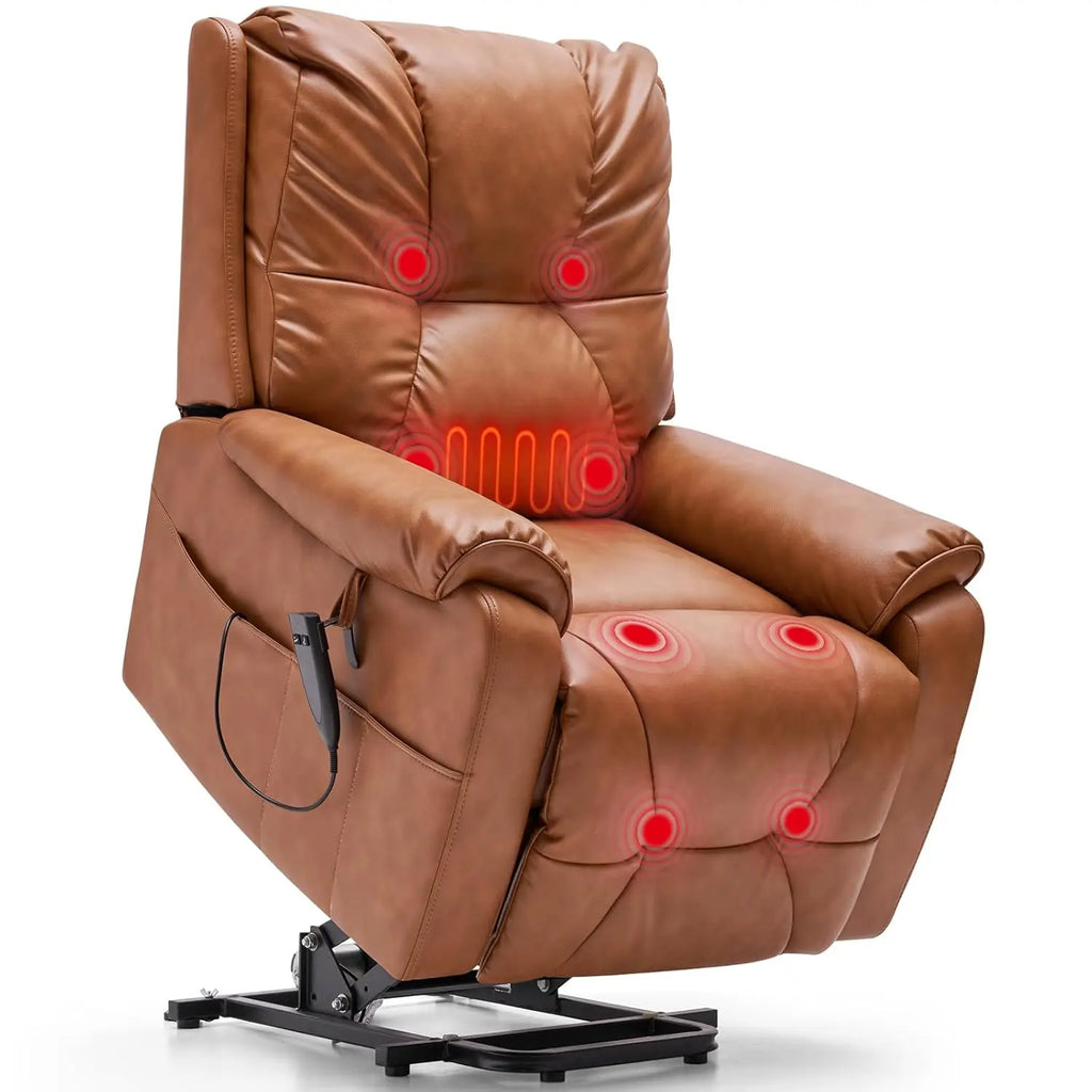 Power Lift Faux Leather Recliner, Massage, Heat, Dual Cup Holders, Side Pockets