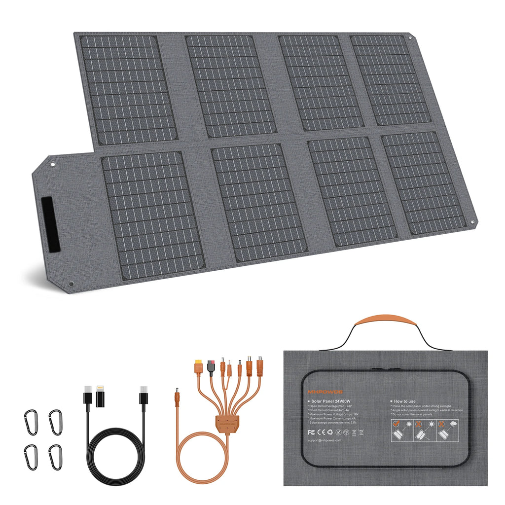 MHPOWOS 120W 80W 40W Portable Solar Panel, High Efficiency Foldable Solar Charger,