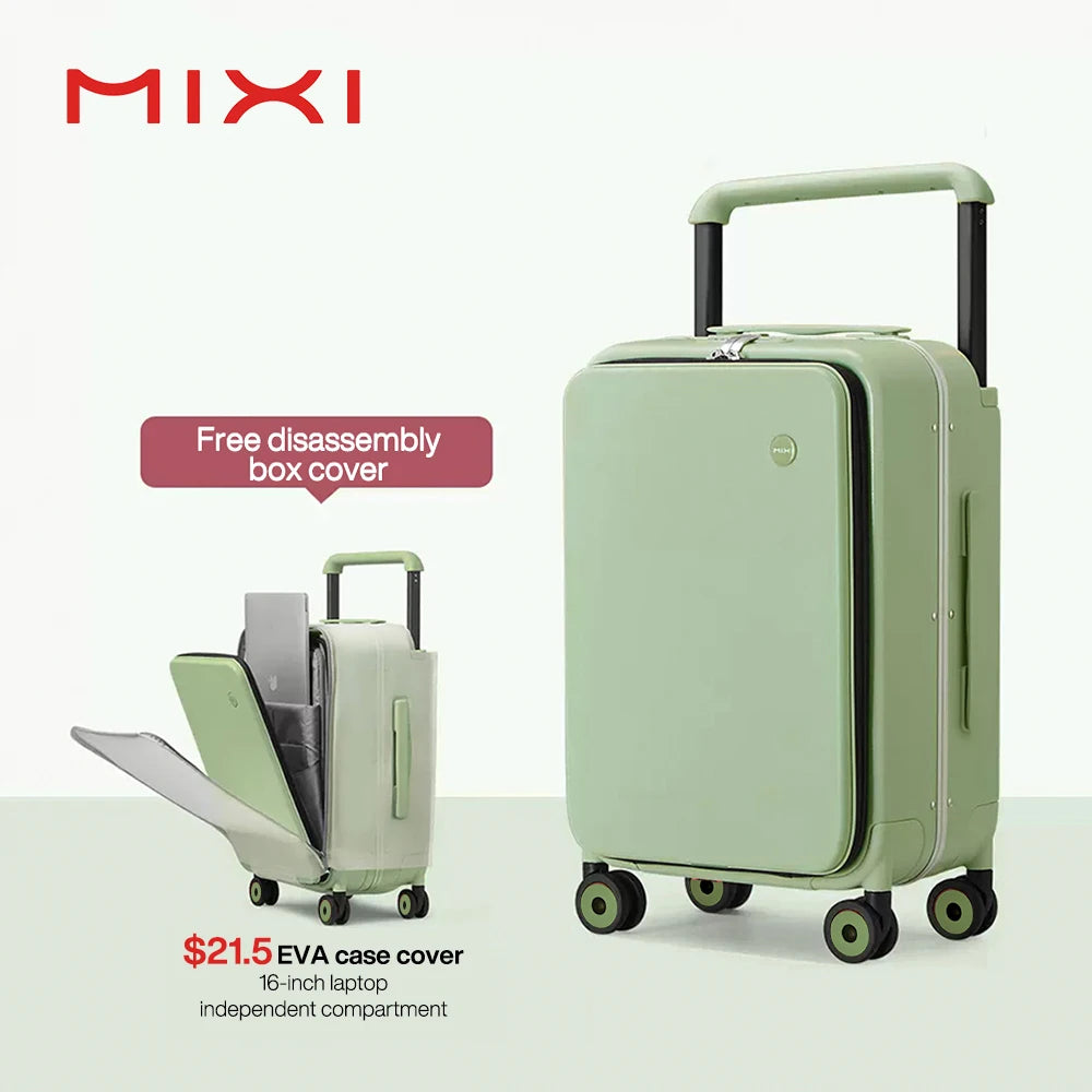 Mixi 2026 New Design Wide Handle Suitcase Men Carry-On Luggage Women Travel Trolley Case 20 Inch Cabin PC Aluminum Frame M9275