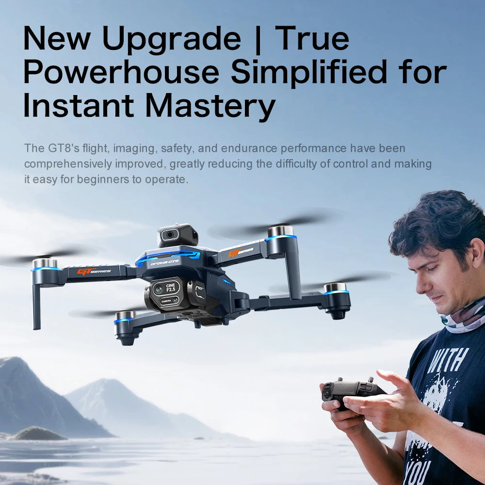 Original GT8 Drone, 4K 8K Professional Camera Obstacle Avoidance FPV Foldable RC Drone with Large Screen, Remote Control