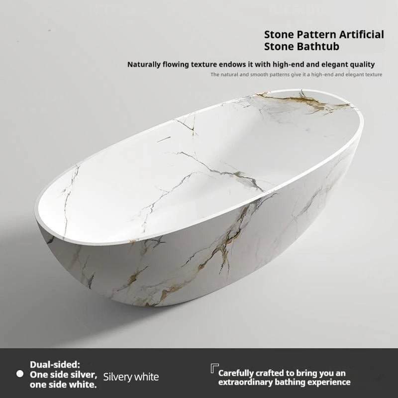 Artificial Stone Bathtub, Marble Look Freestanding Tub