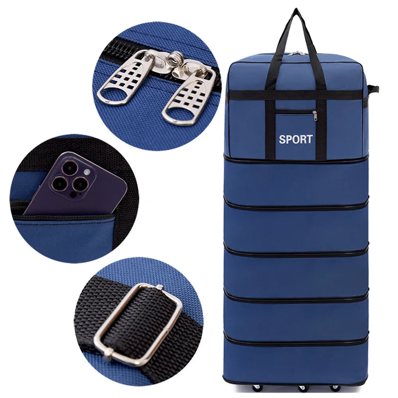 Versatile 5-Layer Folding Travel Bag with Wheels Large Capacity Waterproof Durable Luggage