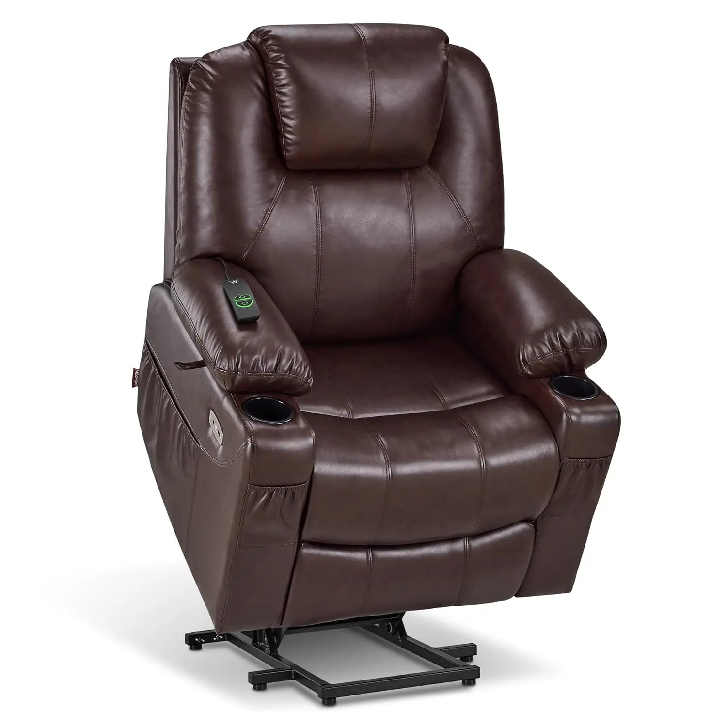 Electric Power Lift Faux Leather Recliner, Massage, Heat, 3 Positions, 2 Pockets, Cup Holder