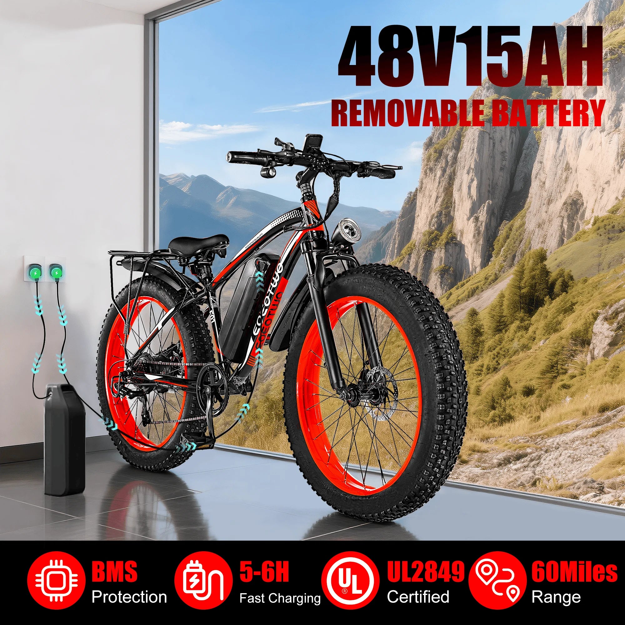 EOEOTWO 1500W Fat Tire Electric Bike for Adults 26"x4.0 All Terrain E-bike