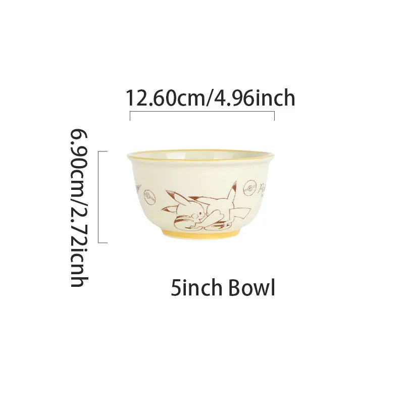 SHUNXIANG Pokémon Ceramic Tableware Set Pikachu Cartoon Pattern Ceramic Bowl Plate Dish Dining Plate Microwave Safe Dinnerware
