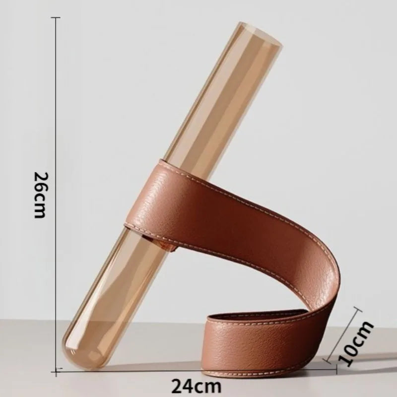 Nordic Modern Artistic Simple Glass Tubular Vases with Leather Bracket