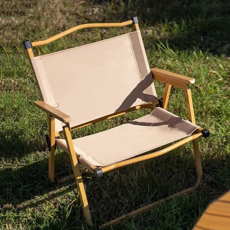 4/2/1PCS-khaki Camping Chair Portable Outdoor Chair Aluminum Alloy Wood Grain Folding Chair