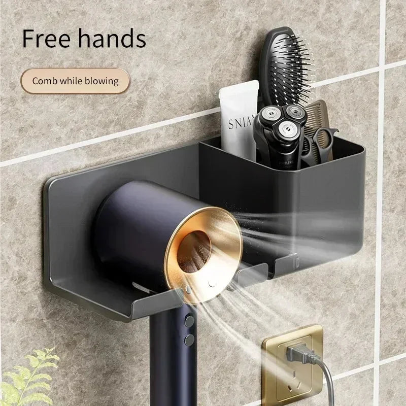 Wall-Mounted Hair Dryer & Straightener Holder - Bathroom Organizer for Blowers, Stylers & Accessories