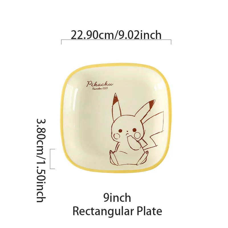 SHUNXIANG Pokémon Ceramic Tableware Set Pikachu Cartoon Pattern Ceramic Bowl Plate Dish Dining Plate Microwave Safe Dinnerware