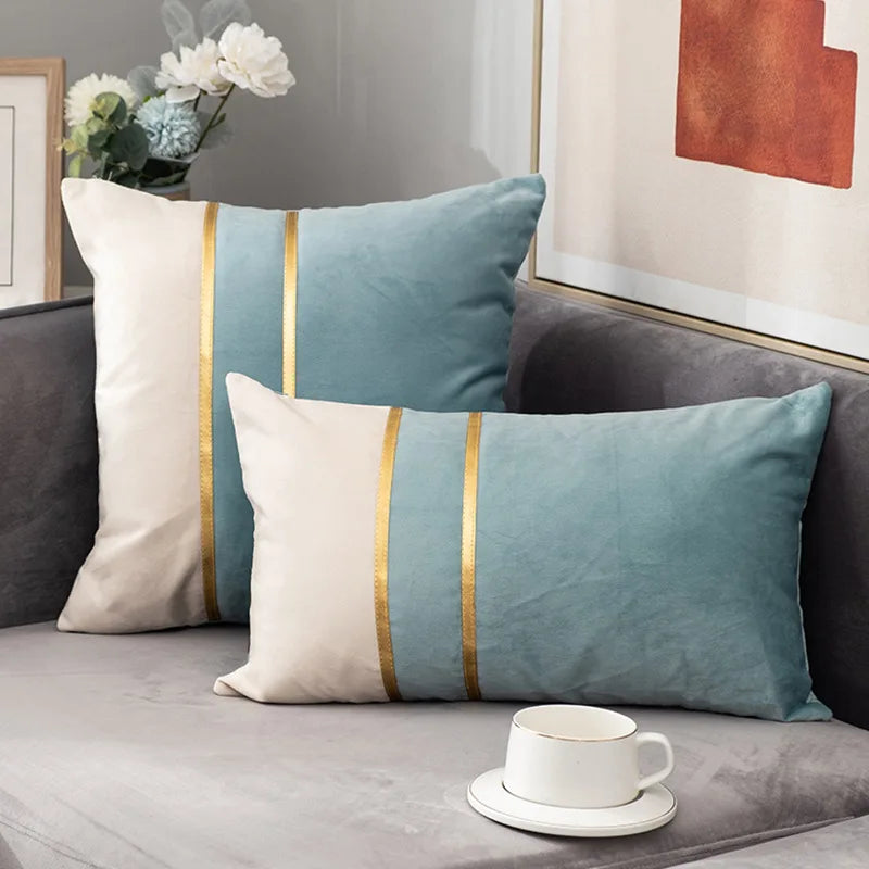 2PCS Velvet Sofa Cushion Cover, 45x45/30X50cm Fashion Contrast Color Gold Bar Stitching Pillowcase