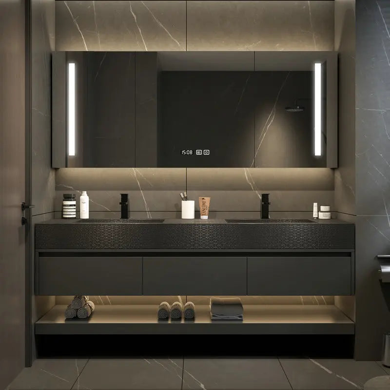 20-180 cm Luxury Washbasin Slate Integrated Vanity, Seamless Washbasin, Drawers