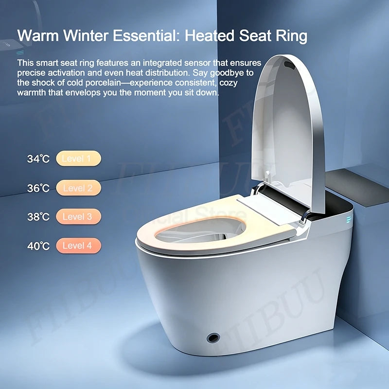 Luxury Smart Toilet Built In Water Tank Toilet Heated Seat Elongated Toilet Blackout Food flush Night Light Built-in Bidet Seat