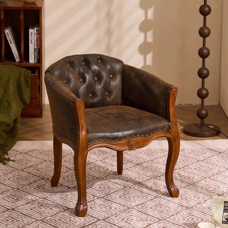 Leisure Sofa Chair, Solid Wood Antique Dining Chair, European Hotel Dining Chair, Living Room Leisure Sofa Chair