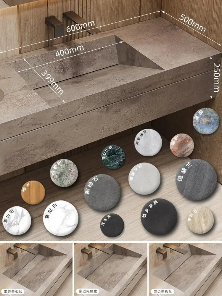 Any Size Custom Luxury Natural Stone Bathroom Vanity Set Integrated Sink Single Double Sink Stain Resistant Waterproof Durable H