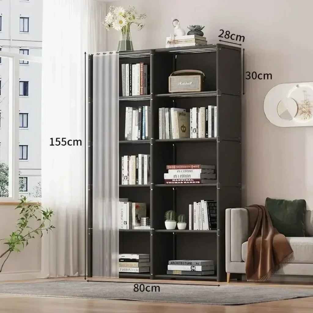 Multi-layer Storage Rack Dustproof Wardrobe Storage Cabinet Multifunctional with Curtains Portable Clothes Organizer Cabinet