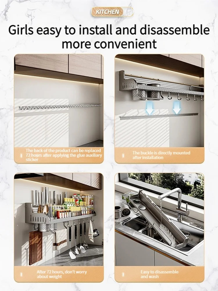 Kitchen Storage Rack Multi Functional Home Wall Mounted Seasoning Chopsticks Knife Holder Complete Collection of Supplies Rack