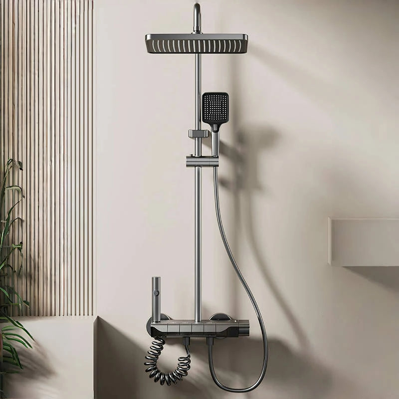 Bathroom Aluminum Gunmetal Gray Shower Set, Hot and Cold Water Multifunctional Piano Keys