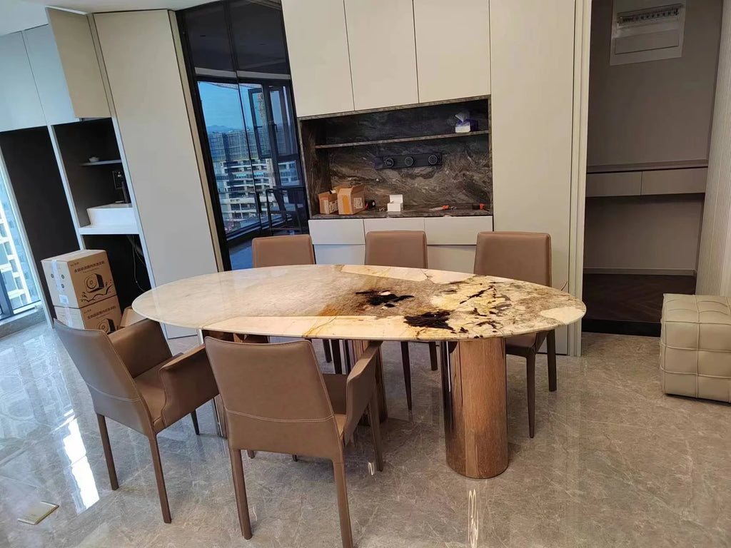 Any Size Custom Italian Marble Dining Table Natural Stone Luxury Dining Set Villa Mansion Penthouse Kitchen Home Furniture Decor