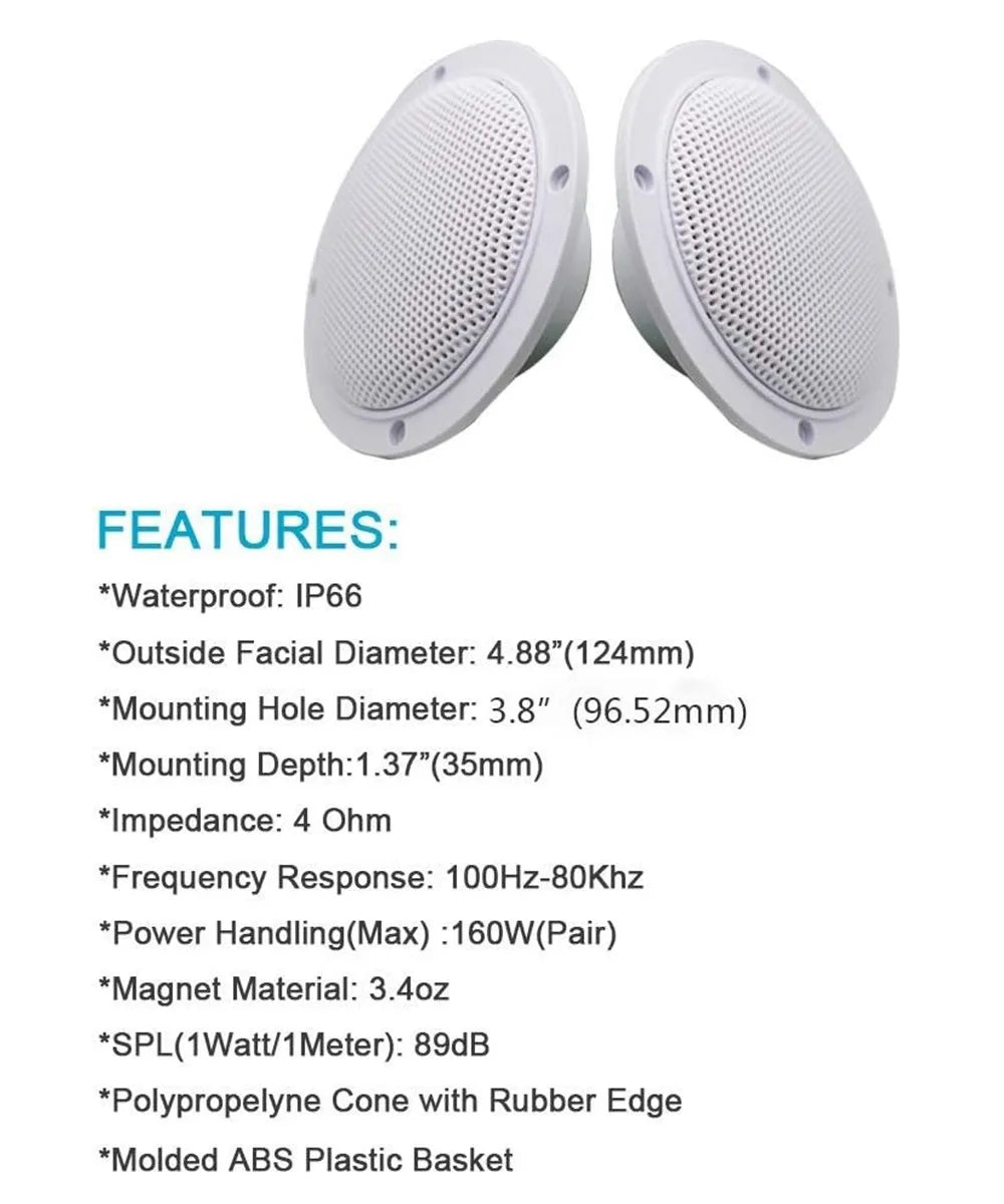 Herdio 4'' 160W 2PCS Waterproof Ceiling Marine Speaker Surround Sound Speaker