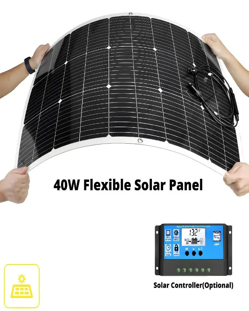 PowMr 40W Solar Panel 12V Flexible Solar Panel Kit Complete Portable Solar Battery Charge Phone With 30A Controller Camping Home