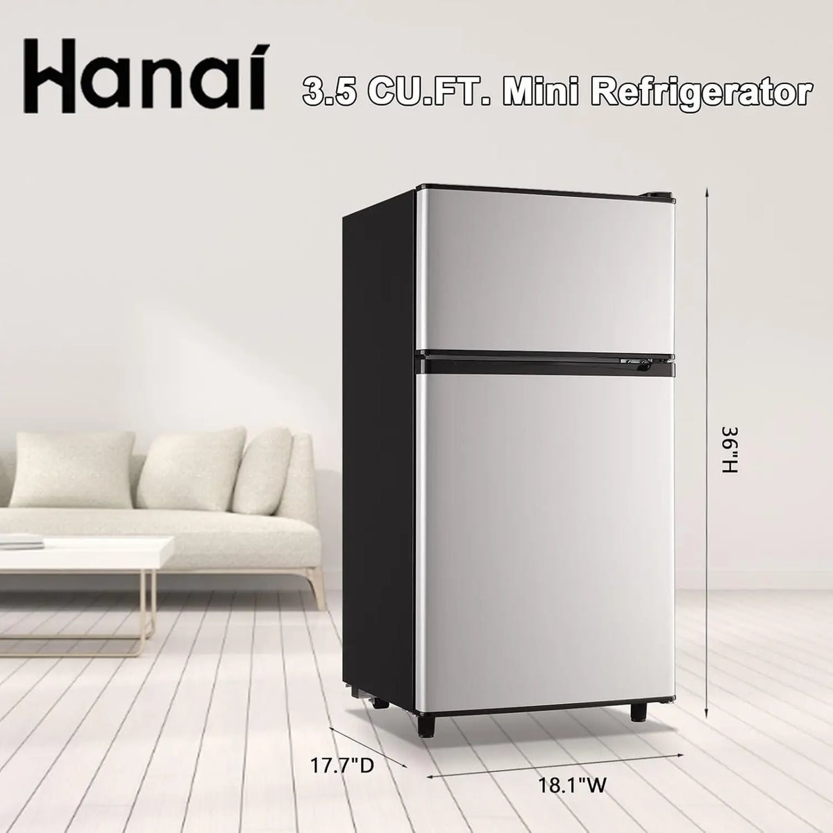3.2 Cu.Ft Mini Fridge with Freezer Dual Door