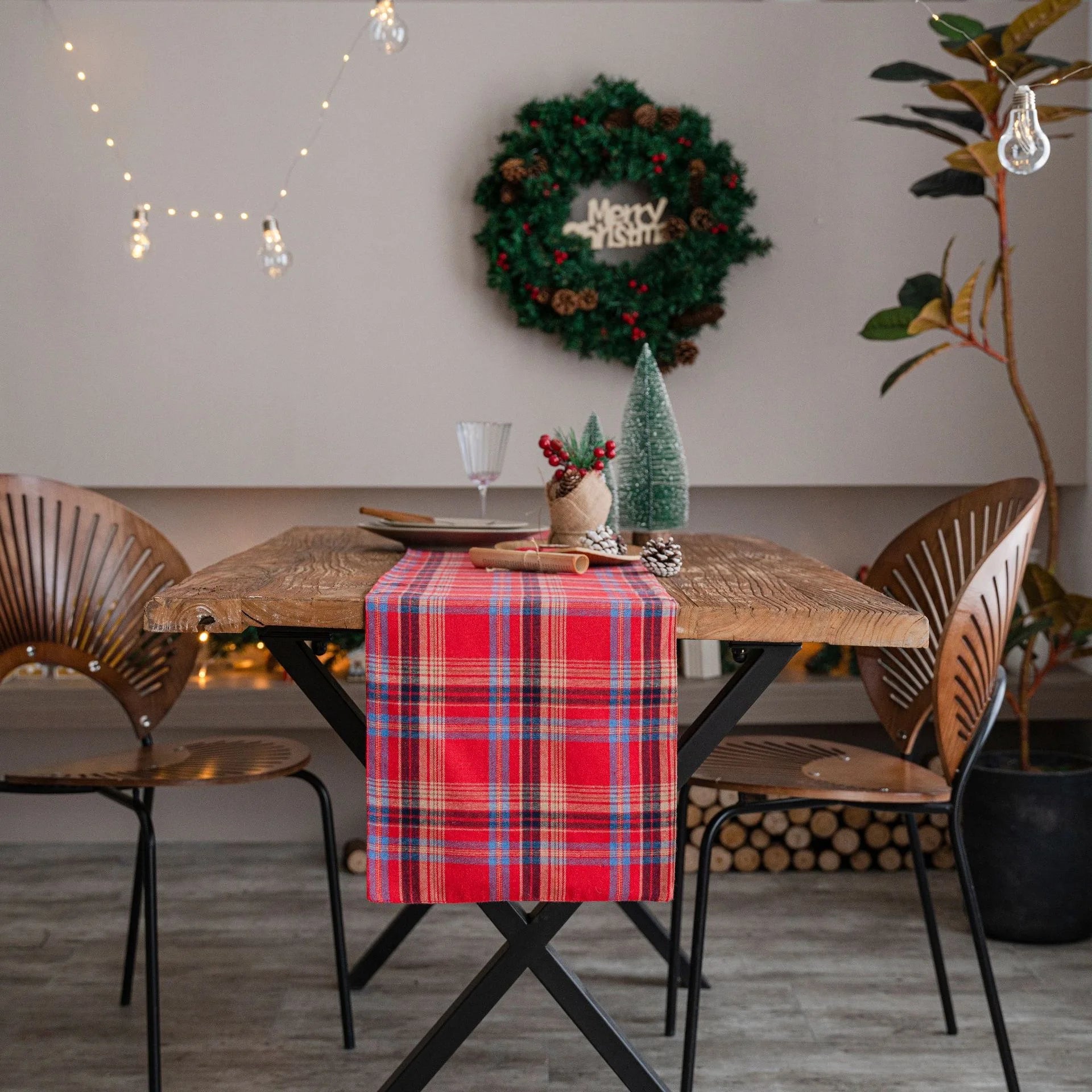 Christmas Table Runner Red Scottish Tartan Plaid Napkins Christmas Decorations For Home Festival Gifts New Year Party Placemat