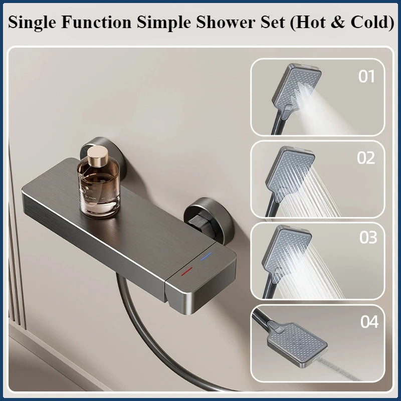 Grey Rainlfall Pressurized Bathroom Shower Set Wall Mounted Bathroom Shower Faucet Set Simple Single Function Shower System