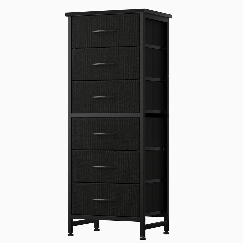 JHK Tall 6 Fabric Drawer Dresser with Wood Top and Metal Frame