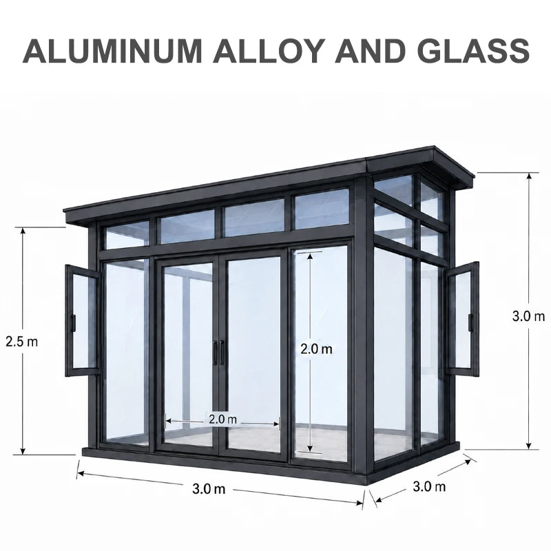 Aluminum Glass Sunroom Structure Outdoor Patio Enclosure Kit Four Season Living Room Extension Tempered Glass Sunroom
