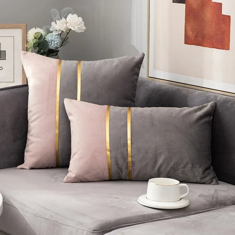 Nordic Cushion Cover, Color Stitching Dutch Velvet  Pillowcase