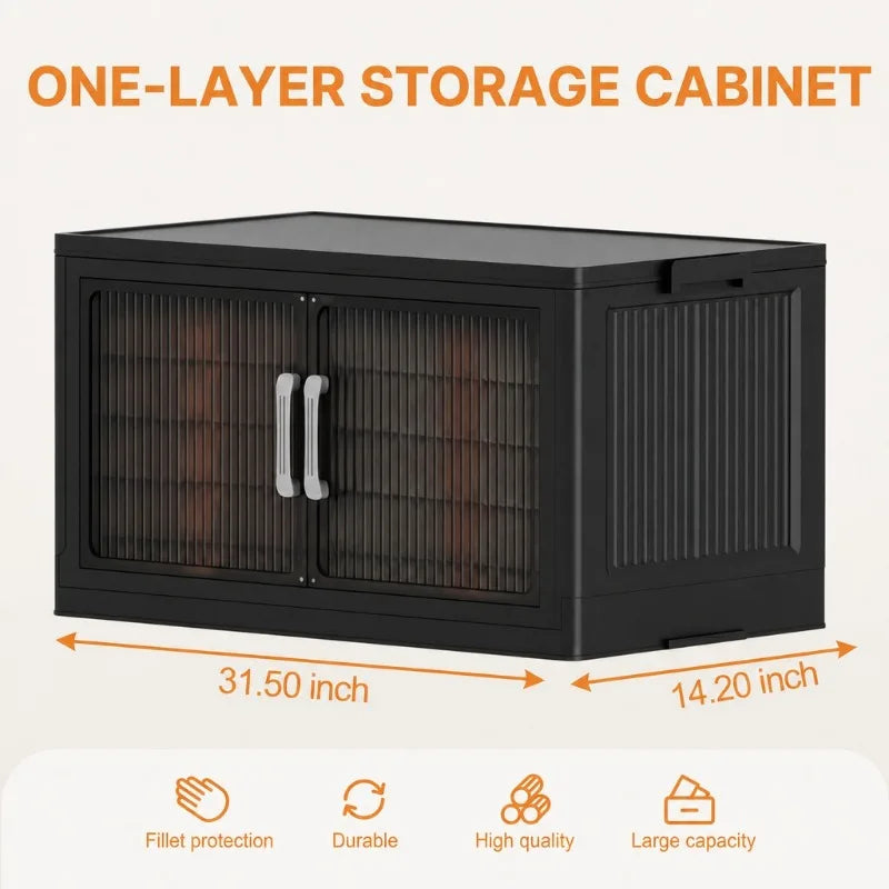 Foldable Storage Cabinets with Wheels, Stackable Plastic Storage Organizers with Transparent Flap Doors,